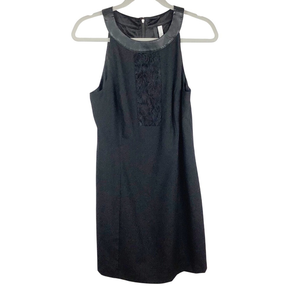 Maurices Black Lace Faux Leather Trim Halter Shift Dress Womens Medium